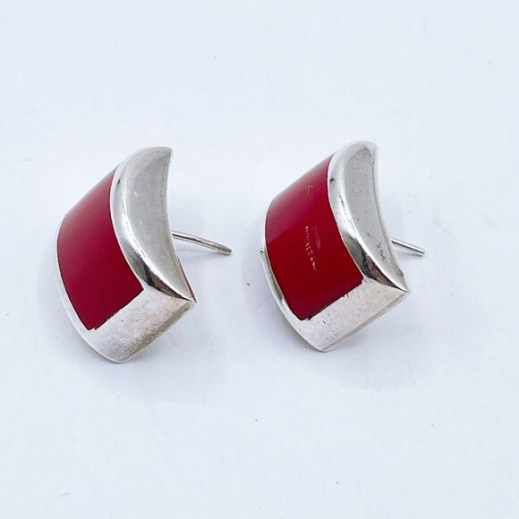 Sterling Silver Earrings With Red Enamel - Picture 2 of 7